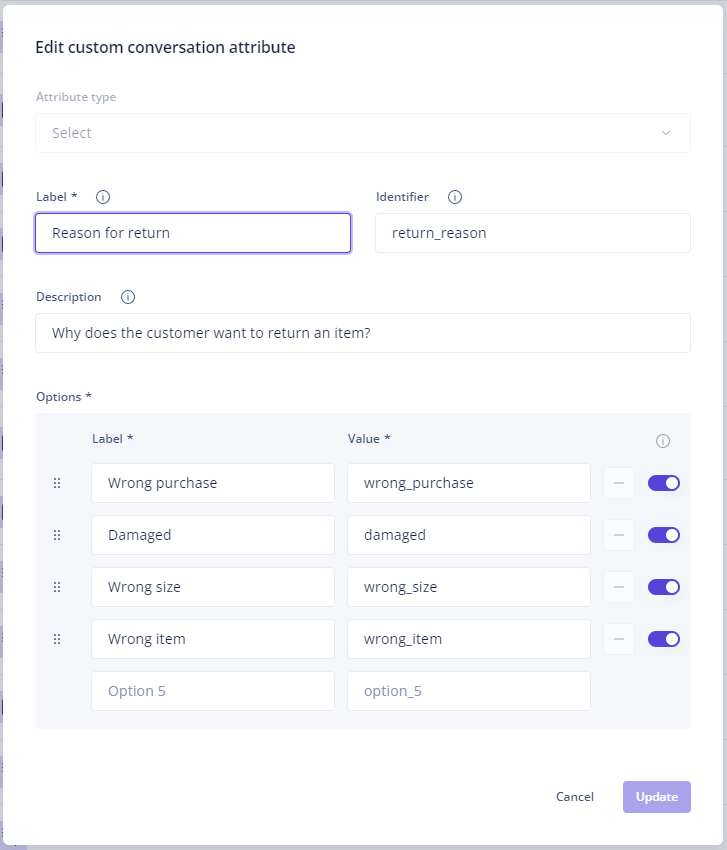 Adding & editing custom conversation attributes