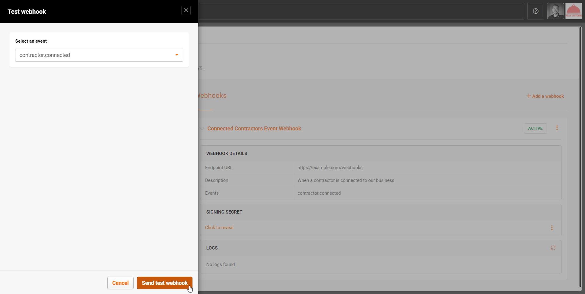 Test a webhook endpoint