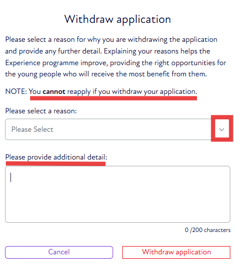 Withdraw File Withdraw an application - Young Person
