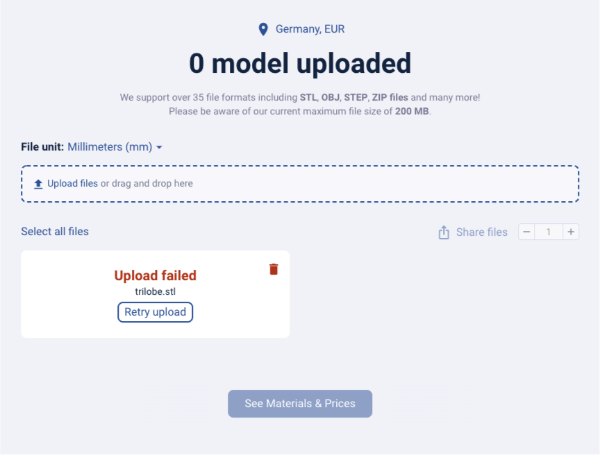 How do I fix file upload errors and warnings on Craftcloud?