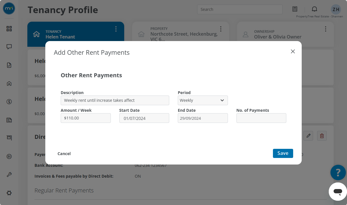 Rent Changes for Direct Debit Schedule