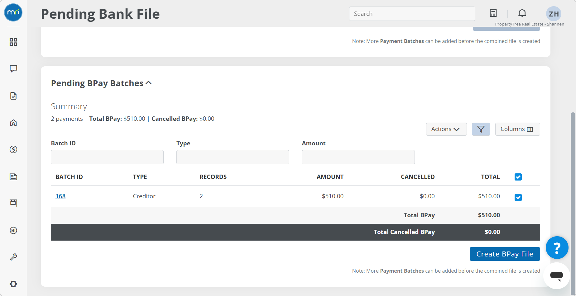Create a bulk BPay payment