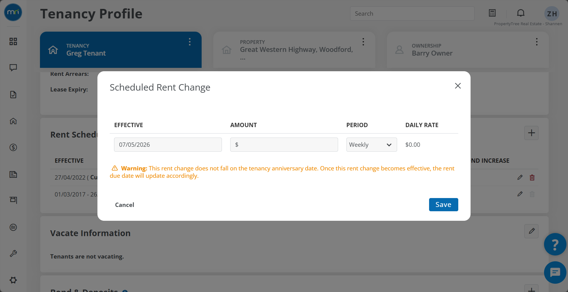 Add and edit a rent schedule for rent changes
