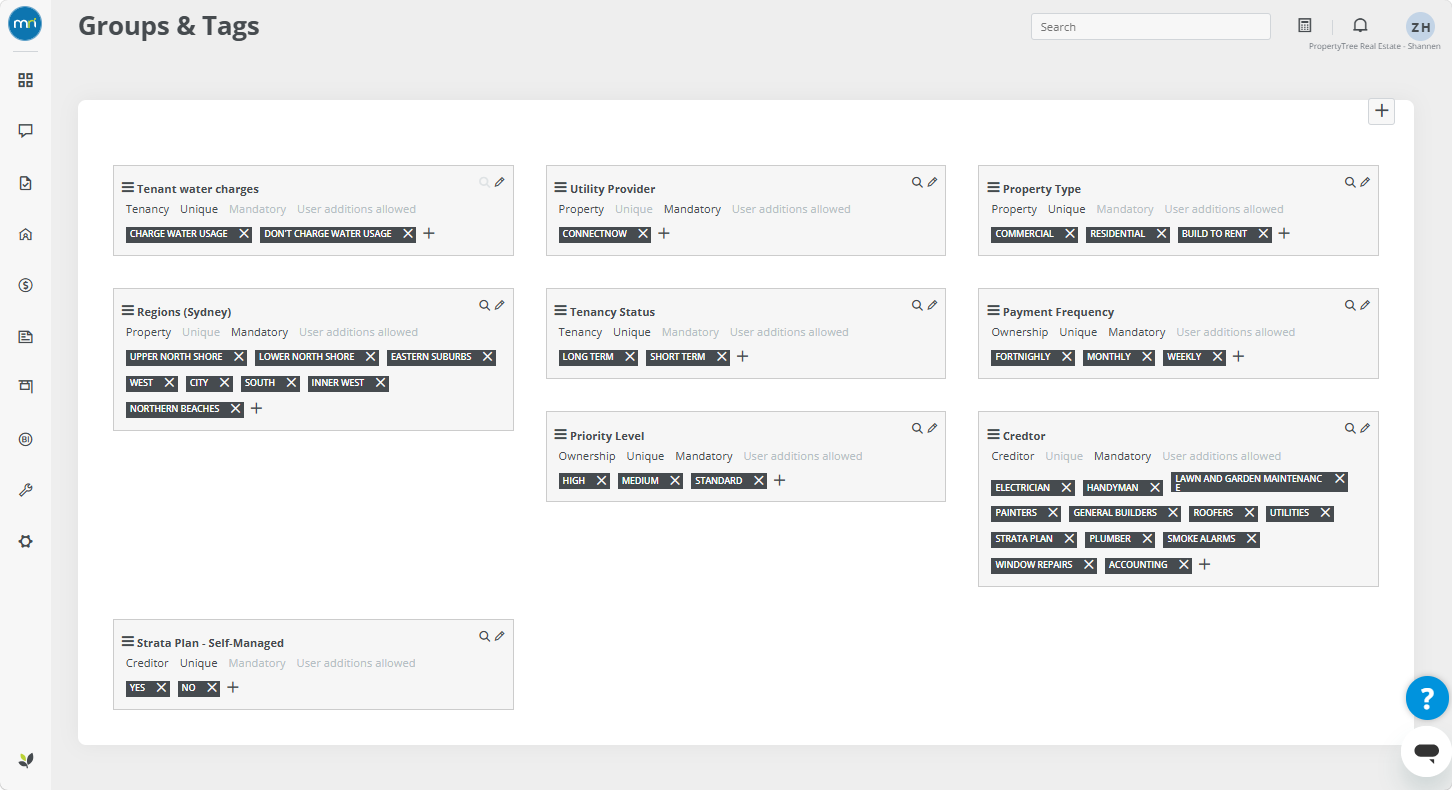 View and export groups and tags