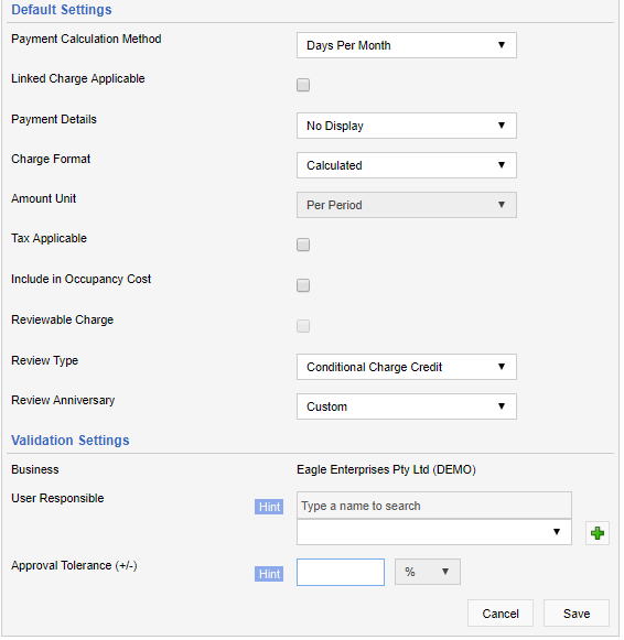 Manage charge types