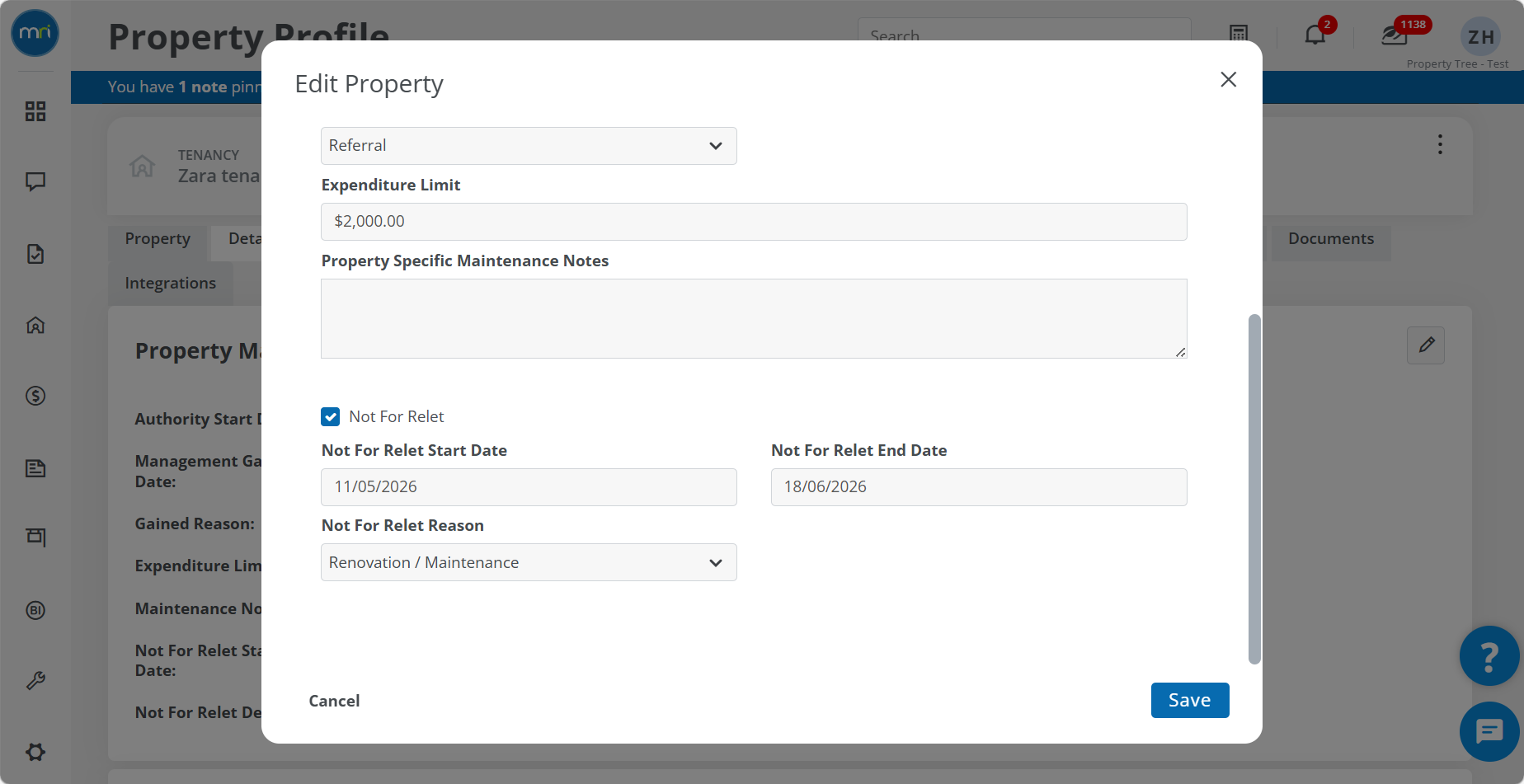 Relet Set and update Not For Relet properties
