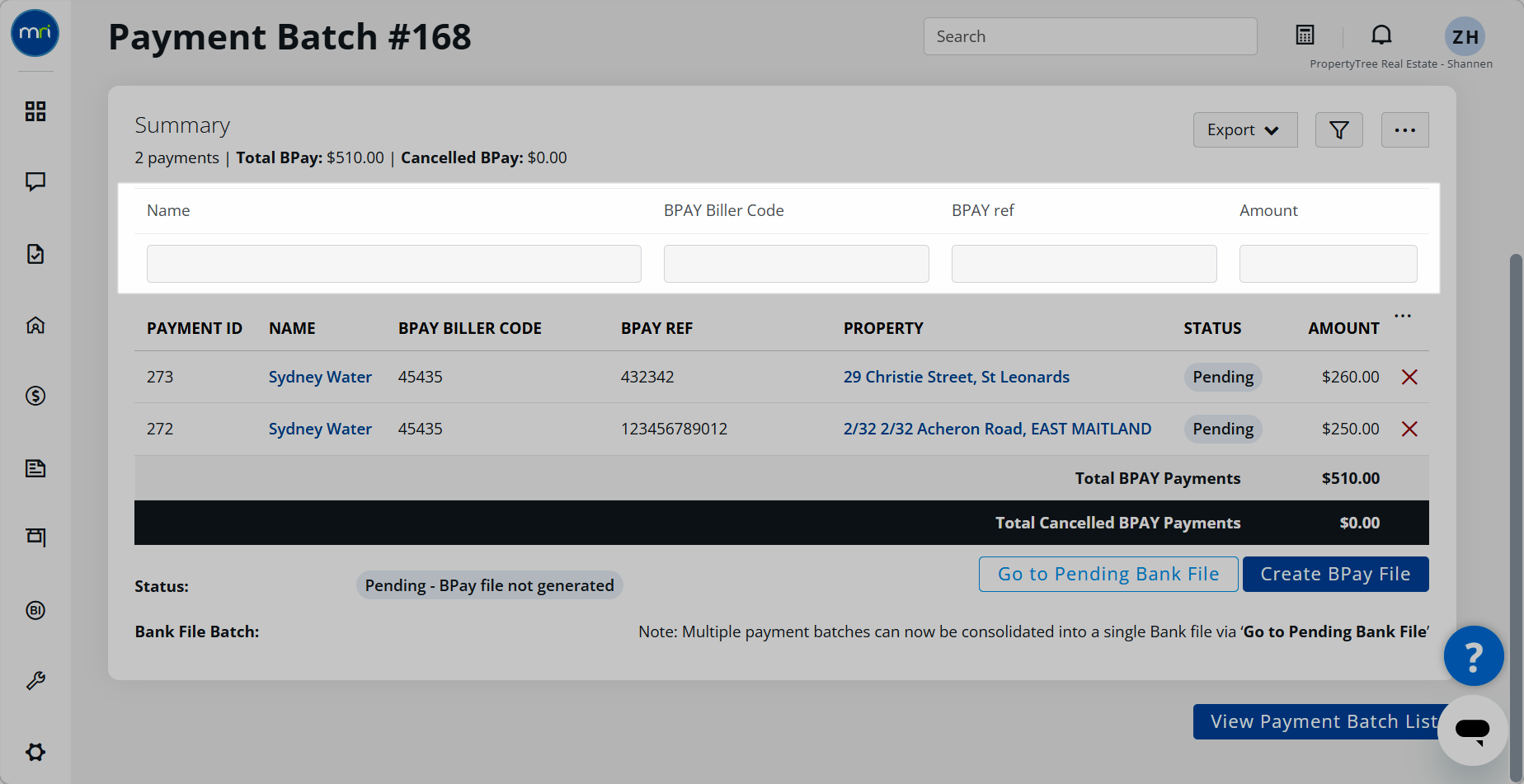 Create a bulk BPay payment