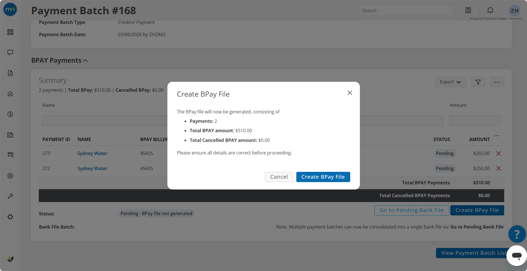 Create a bulk BPay payment