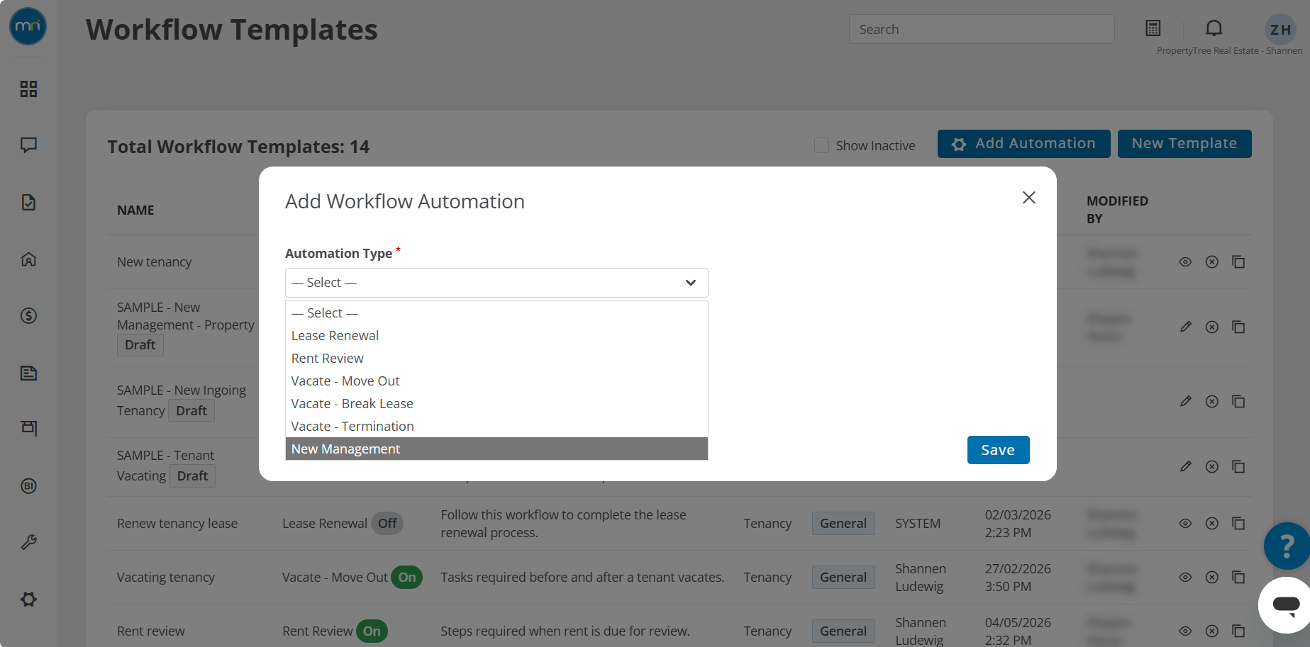 Add a new management workflow automation