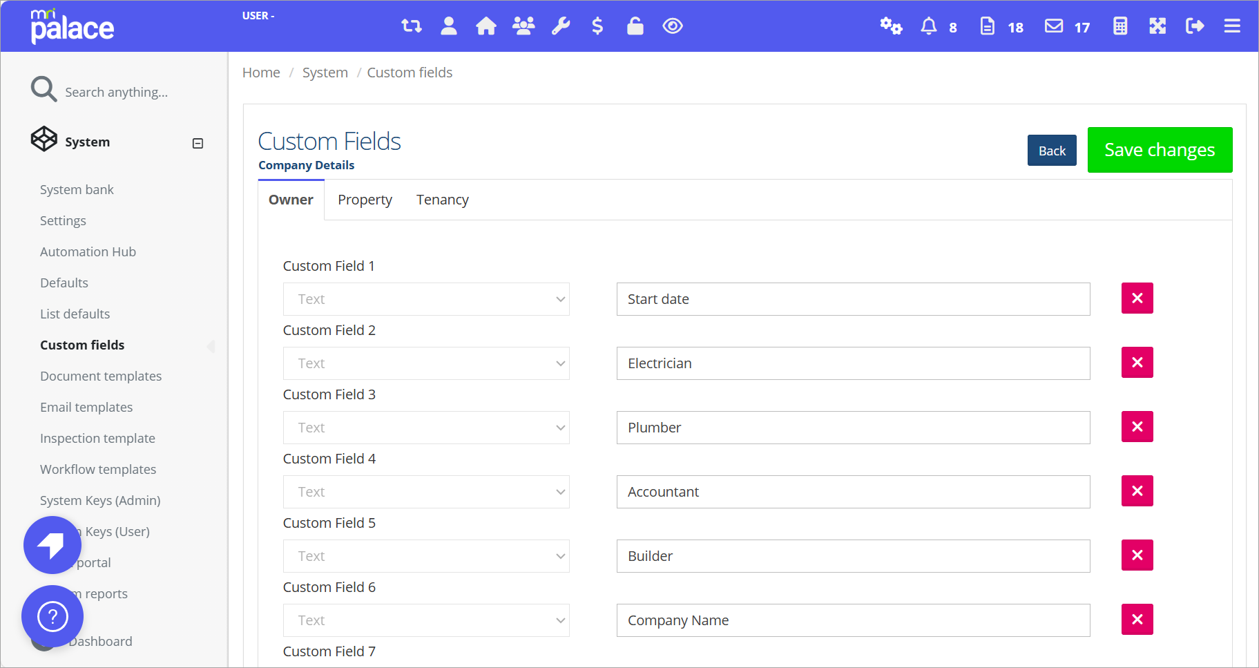 Remove a custom field