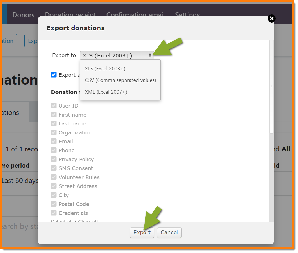 Backing up your data via export