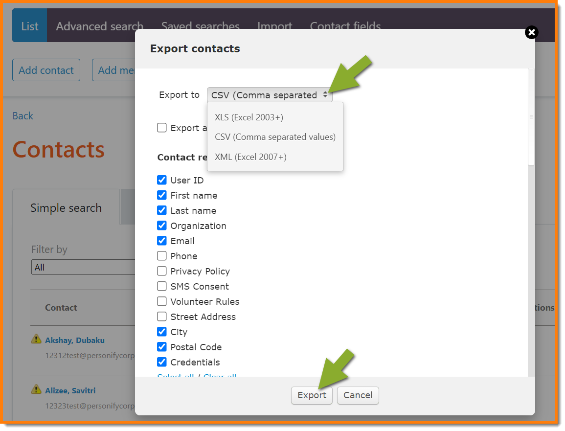 Backing up your data via export