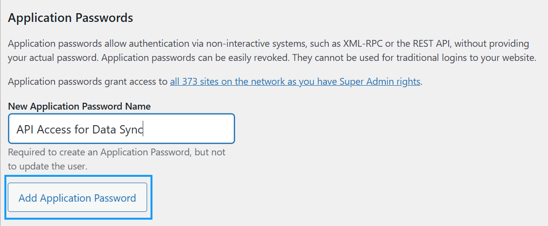click add application password