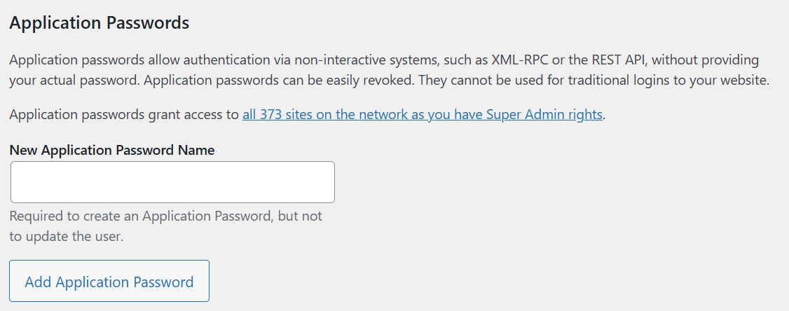 application password section