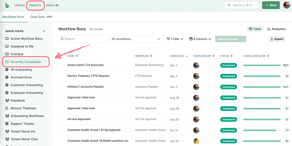 Completed Workflow Runs