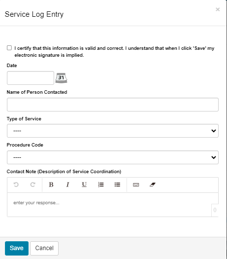 Completing a Service Coordination Log