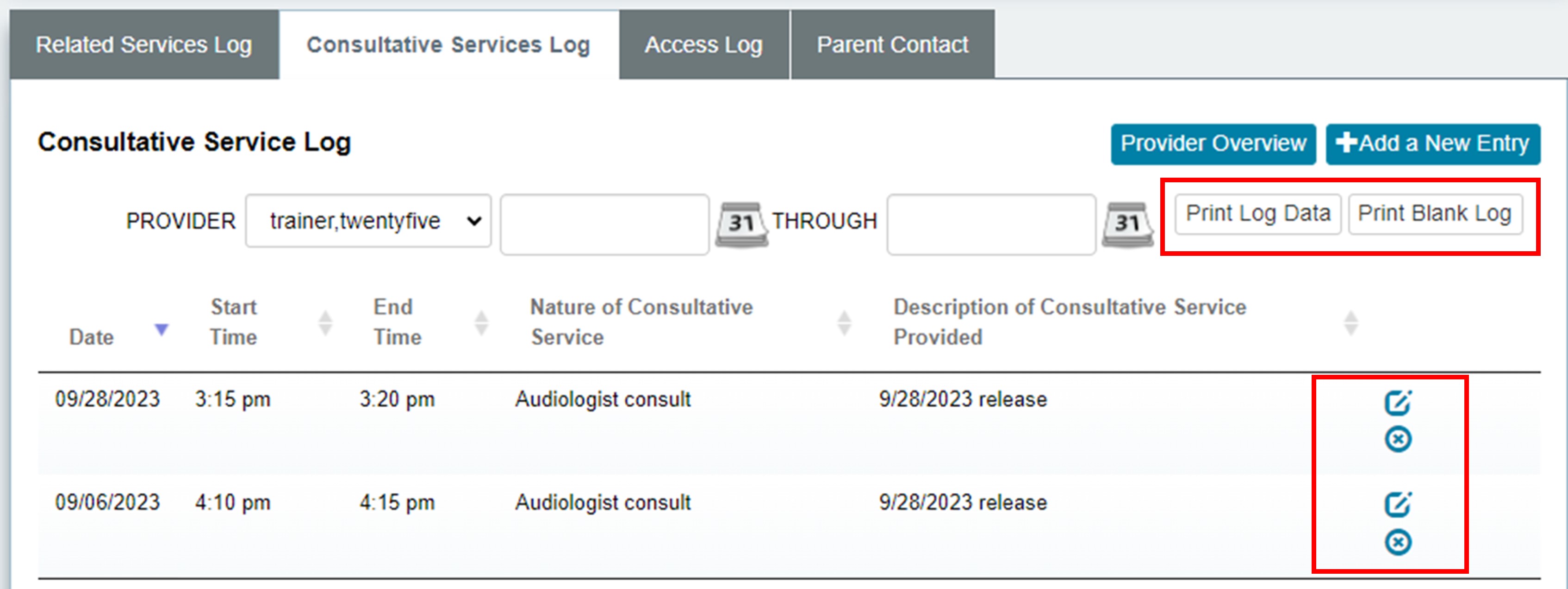 Service Log Notes Completing a Consultative Services Log