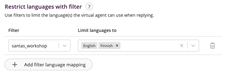 Language Filter Languages - settings