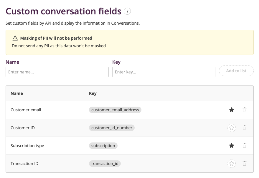 Settings: Custom conversation fields