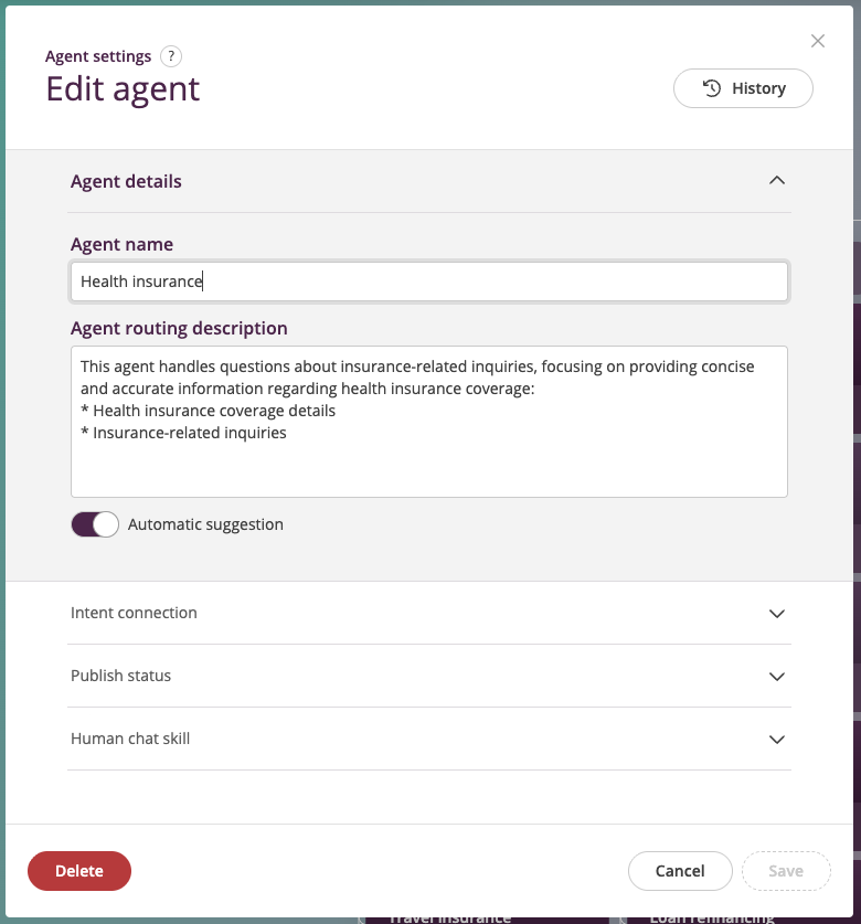 Agent settings