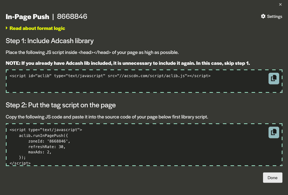 Blogger Zone Script Integration (In-Page Push ads)