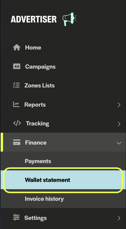 Advertiser Wallet Statement