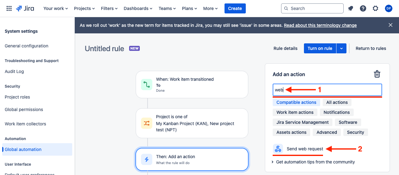 Jira webhook setup