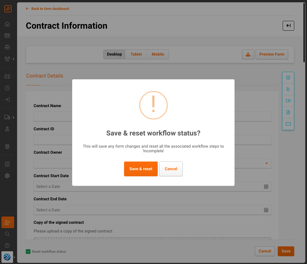 Reset the status of a workflow step linked to a form