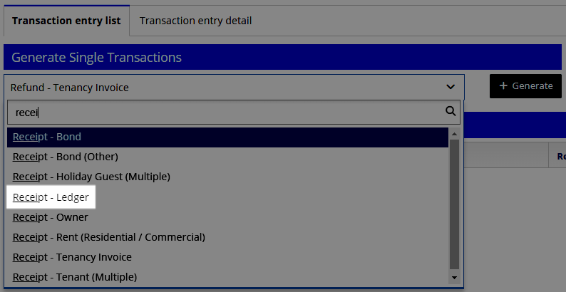Receipt to and pay a ledger