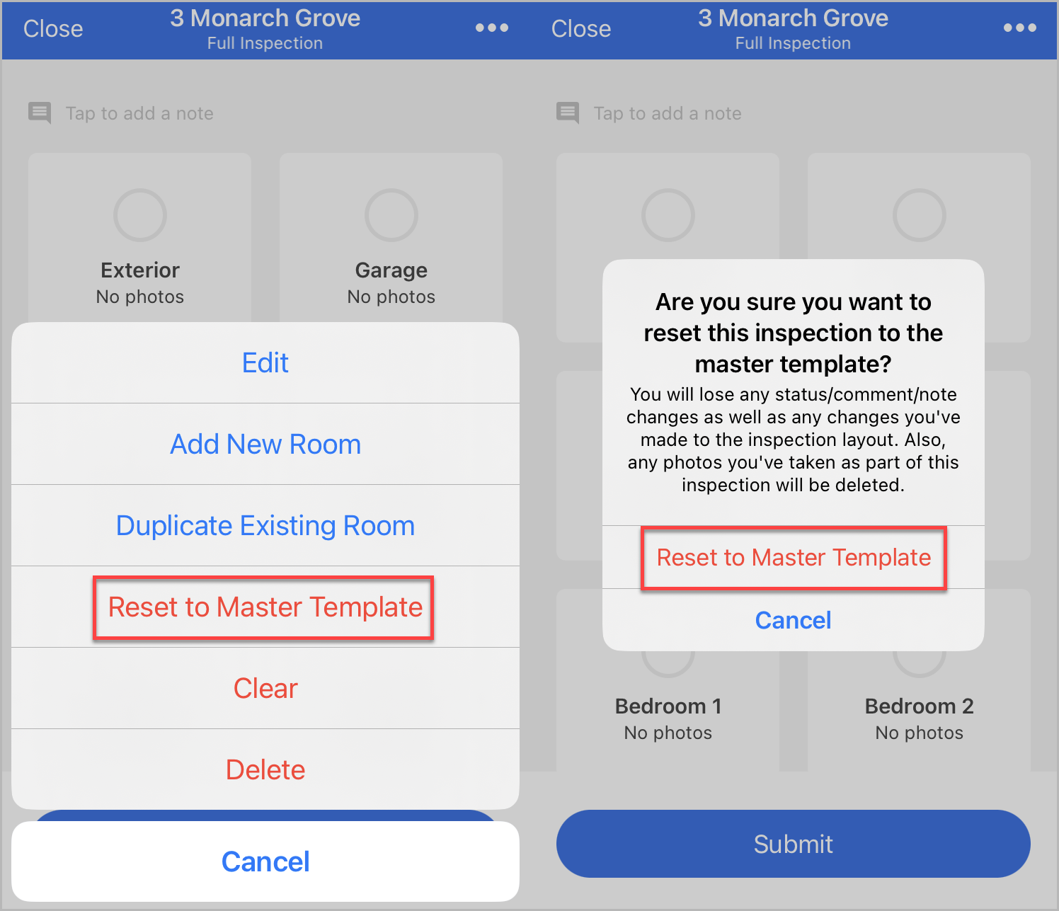 Create an inspection on the app
