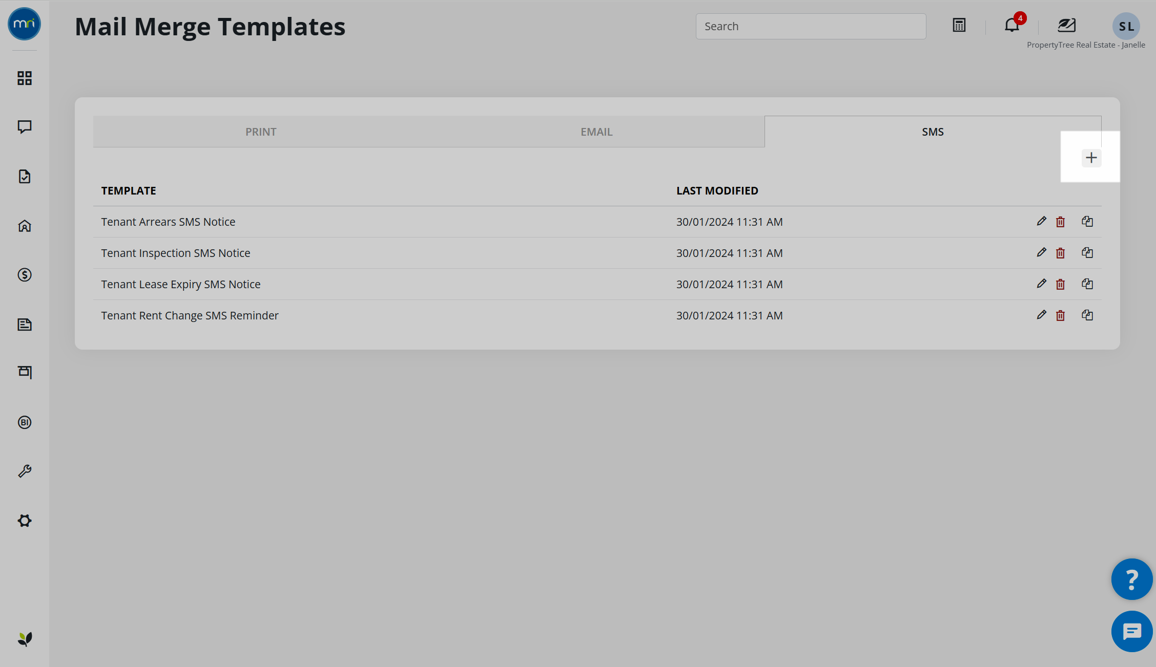 Create and edit SMS templates