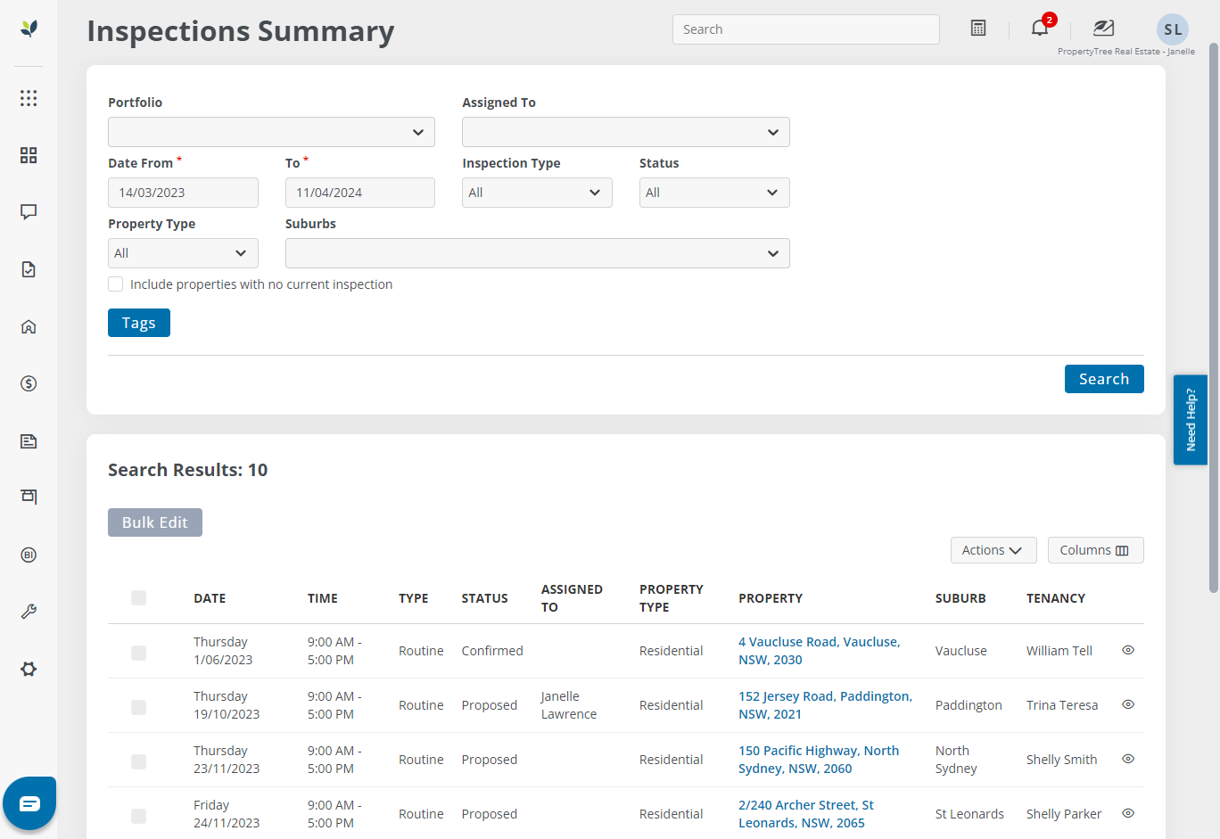 Find and report on inspections