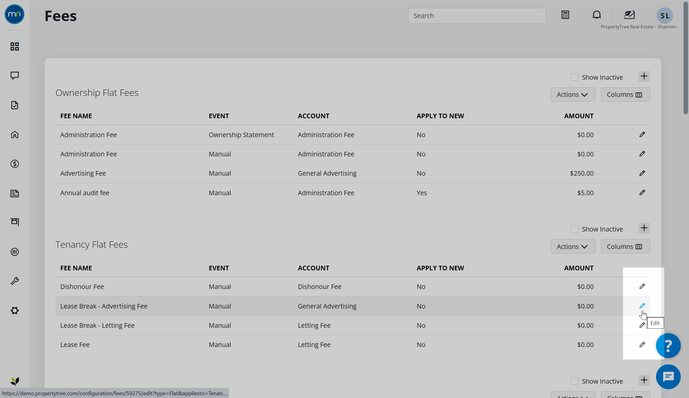 Configure and edit fees