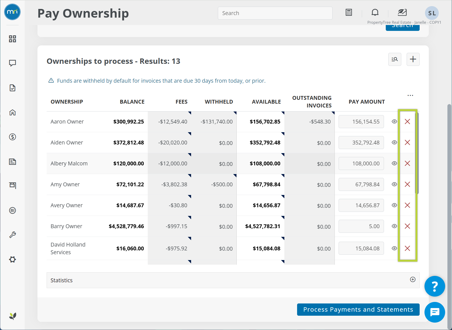 Review & change pay ownership results