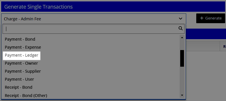 Receipt to and pay a ledger