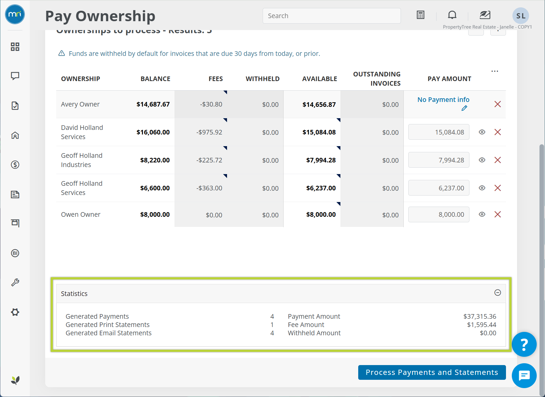 Review & change pay ownership results