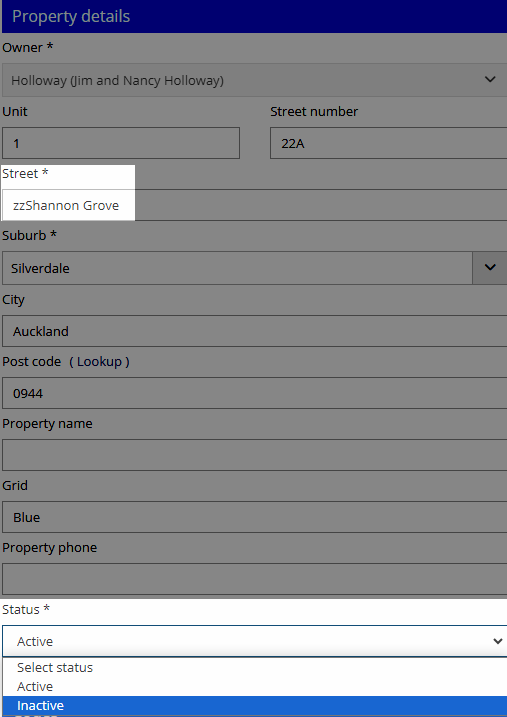 Process a property transfer manually