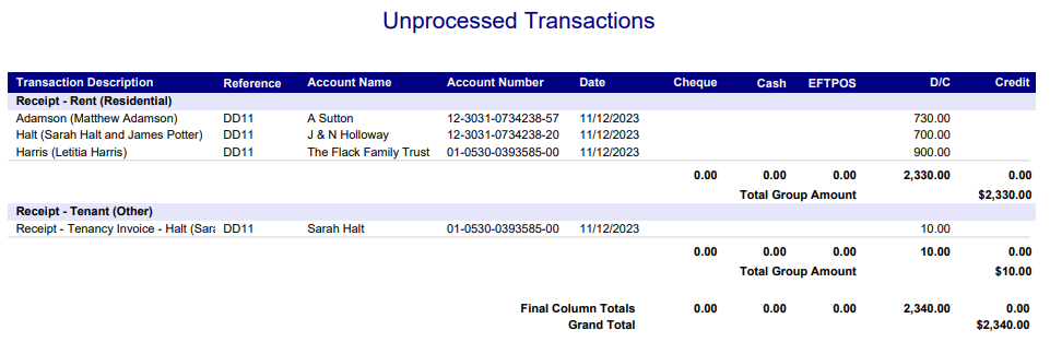 Unprocessed Transaction Process direct debit