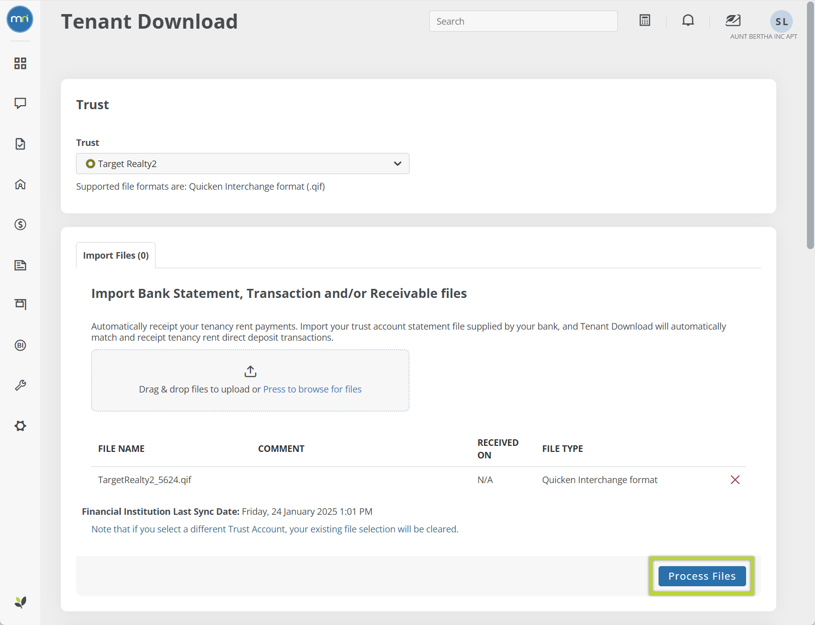Process automated transaction files for NAB