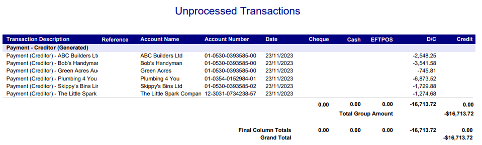 Unprocessed Transaction Process weekly, fortnightly, or mid-month payments