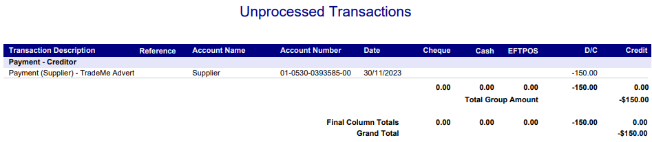 Unprocessed Transaction Pay a supplier