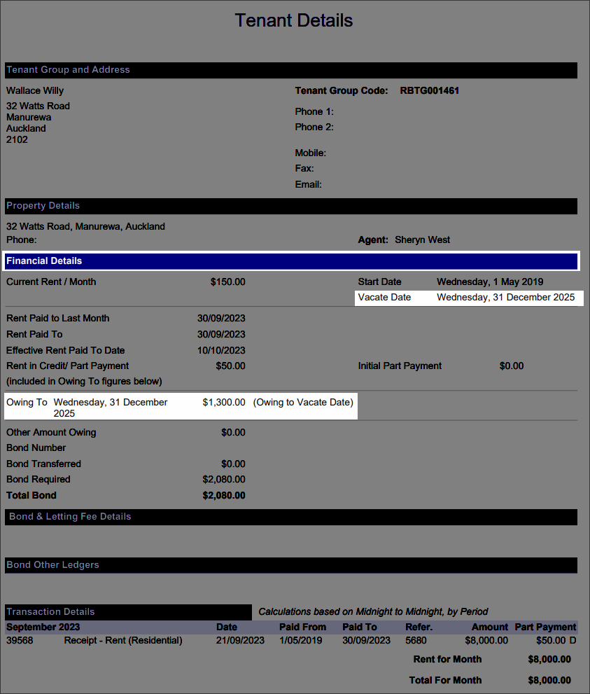 Manage vacating tenancy