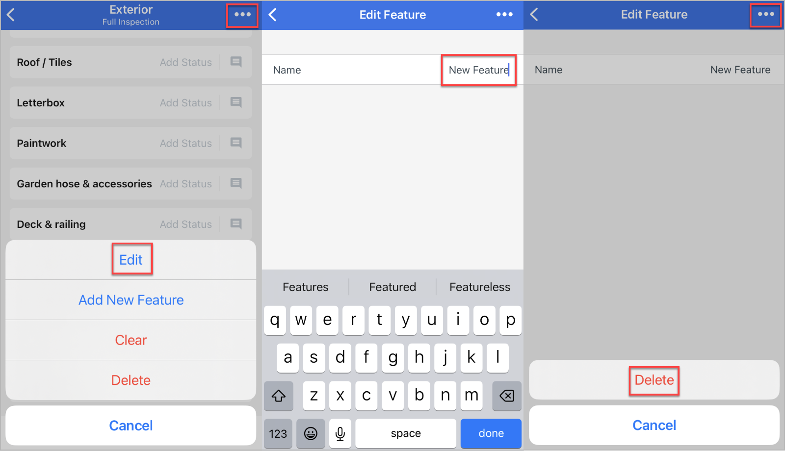 Create an inspection on the app
