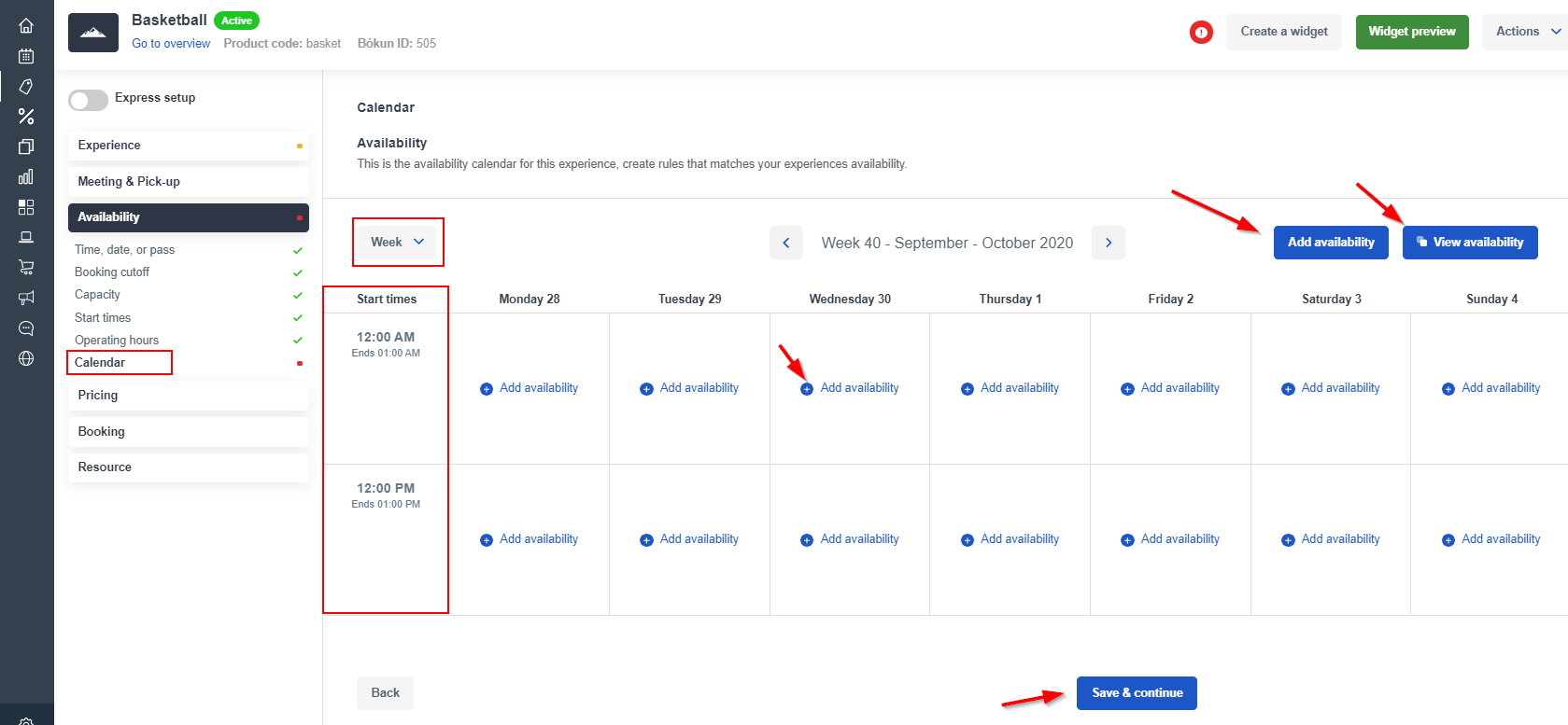 How to add availability to experiences