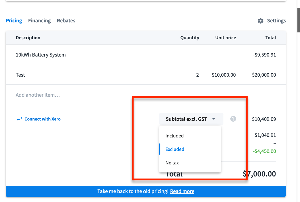 Exclude or remove GST