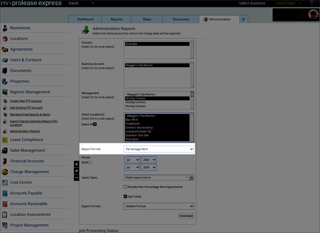 Manage administration reports
