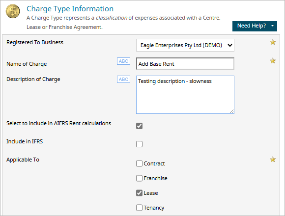 Manage charge types