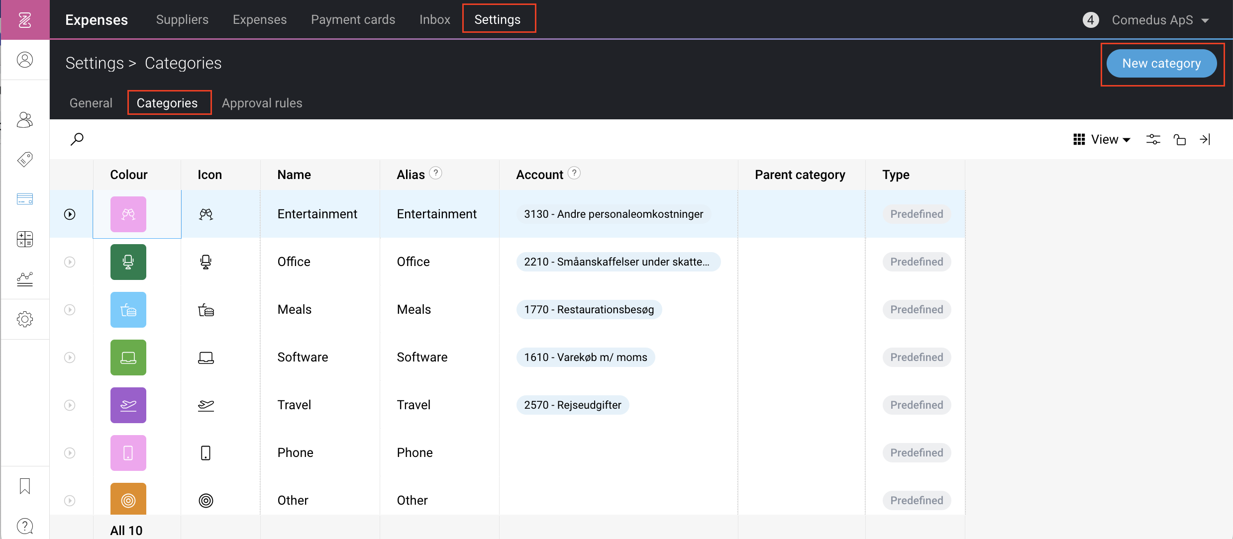 Create a new expense category