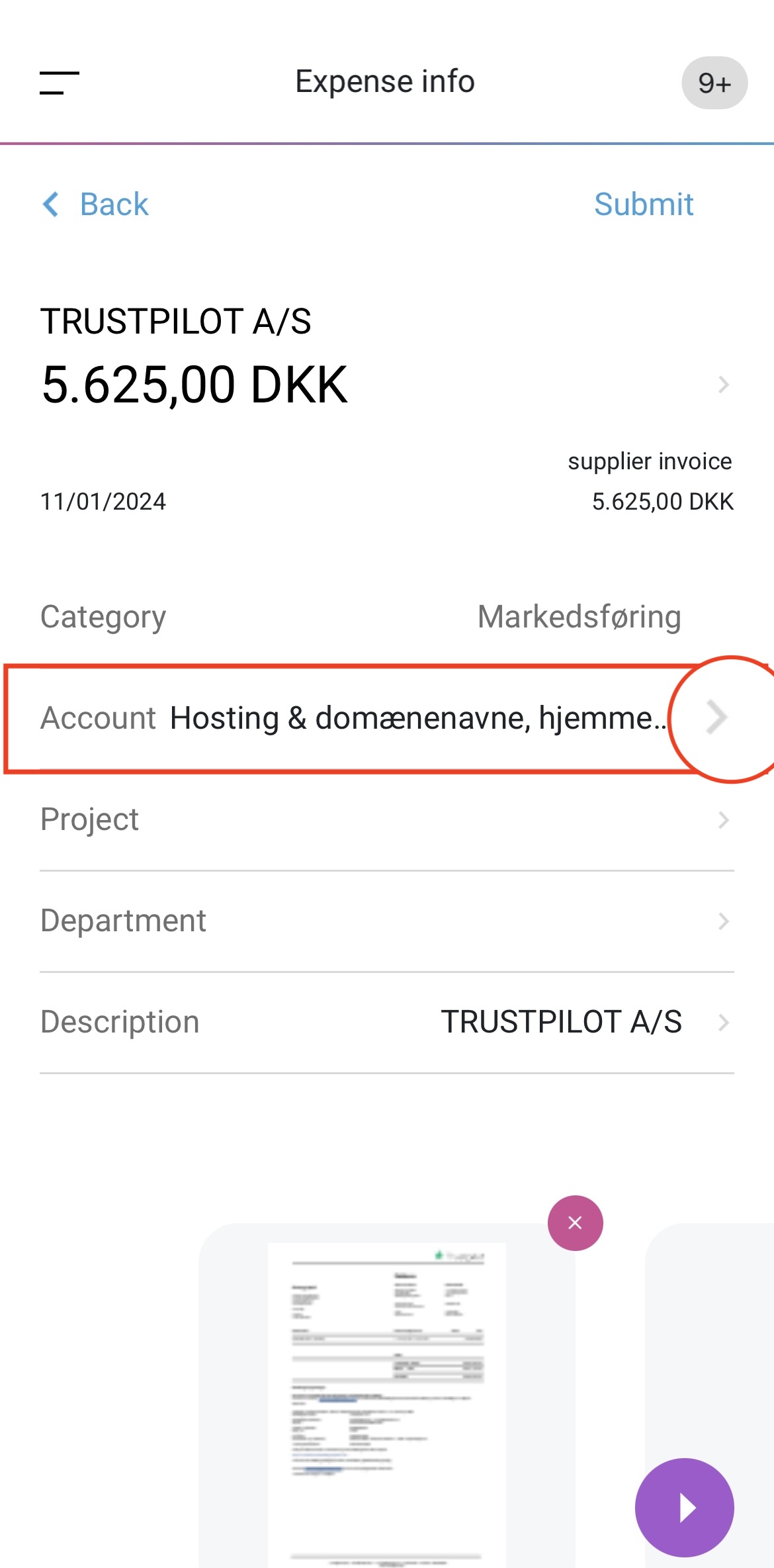Split an expense on multiple accounts from the mobile app