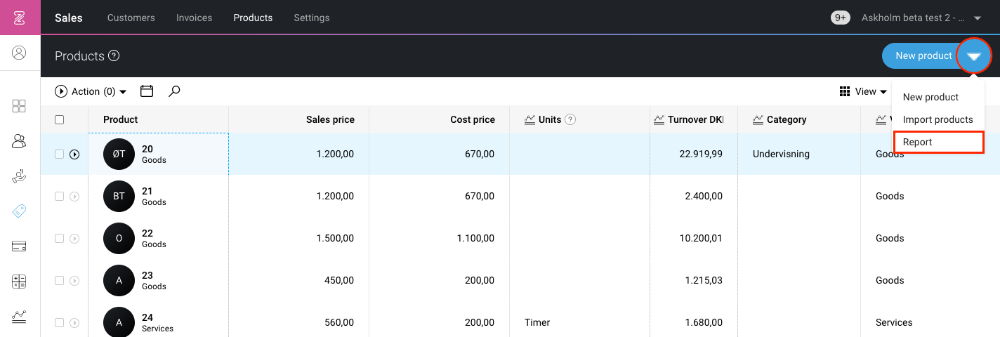 Create a report of your products